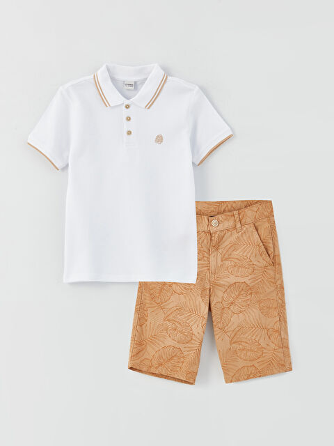 LCW Kids Polo Neck Printed Short Sleeve Boy T-Shirt and Shorts - S35990Z4-R9K