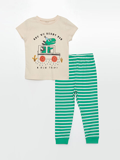 LCW baby Crew Neck Short Sleeve Printed Baby Boys' Pyjama Set - S36079Z1-FF7