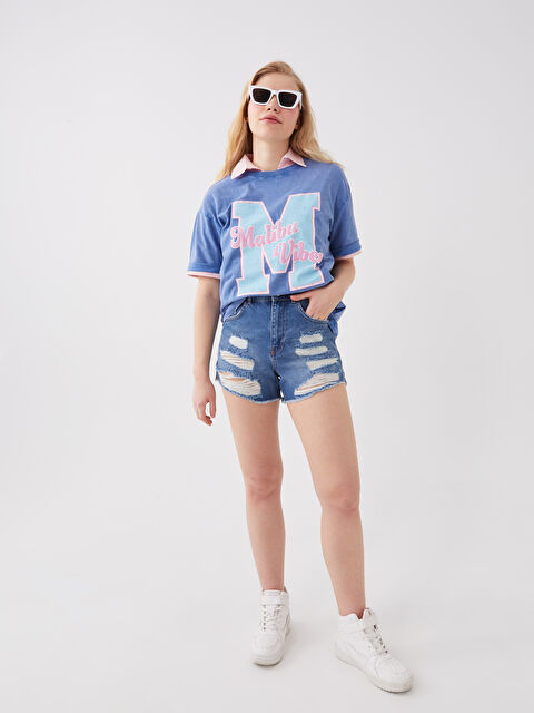 LCW Jeans Standart Fit Yırtık Detaylı Kadın Jean Şort - S36469Z8-507