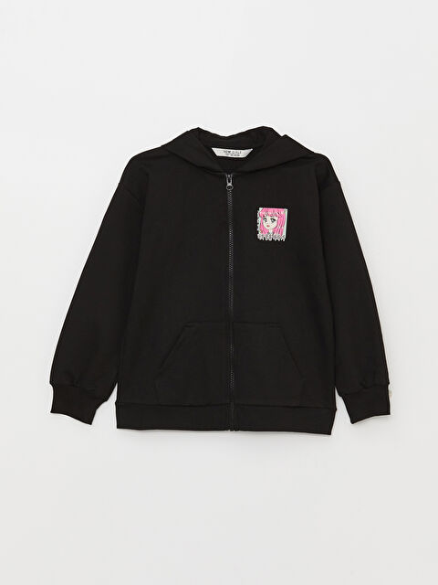 LCW Kids Girl's Hoodie K-Pop Printed Long Sleeve Zippered Sweatshirt - S36661Z4-CVL