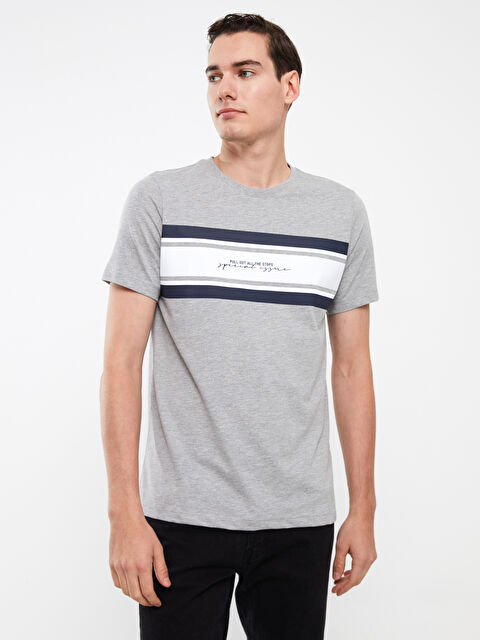 XSIDE Crew Neck Short Sleeve Printed Combed Cotton Men's T-shirt - S36719Z8-LAL