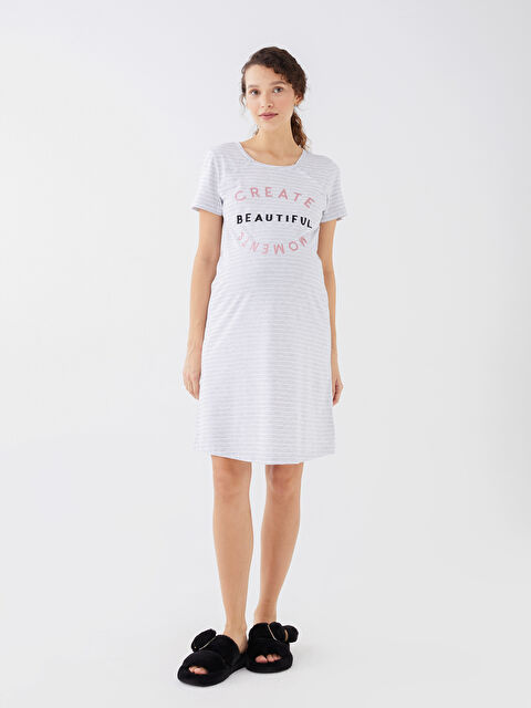 LCW DREAM Bisiklet Yaka Baskılı Kısa Kollu Hamile Gecelik - S36749Z8-998