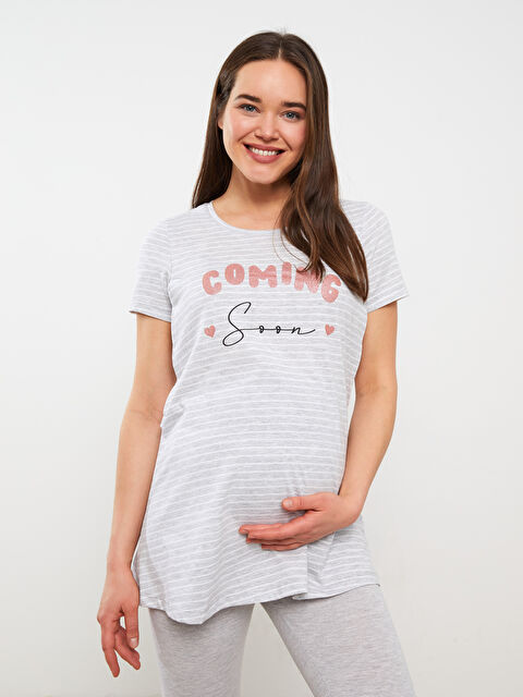 LCW DREAM Crew Neck Printed Short Sleeve Maternity Pyjamas Set - S36751Z8-CT3