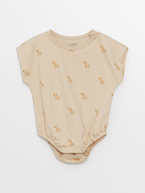 LCW baby Crew Neck Short Sleeve Printed Baby Boy Snap Button Bodysuit - S36757Z1-LQB