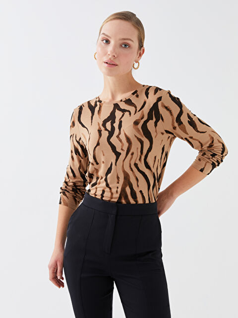 LCWAIKIKI Classic Crew Neck Patterned Long Sleeve Women's T-Shirt - S37128Z8-F9C