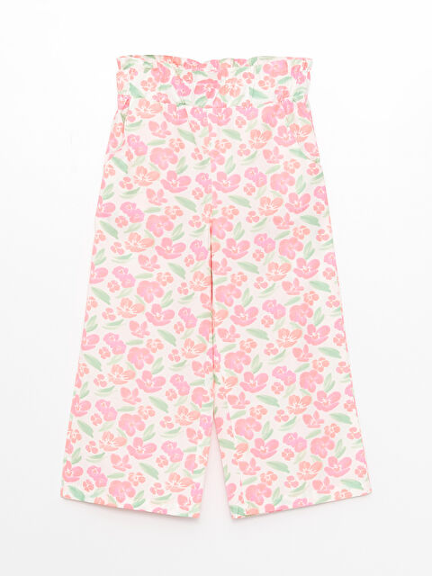 LCW Kids بنطلون كابري بناتي بوبلين مطبوع بخصر مطاطي - S37650Z4-LU7