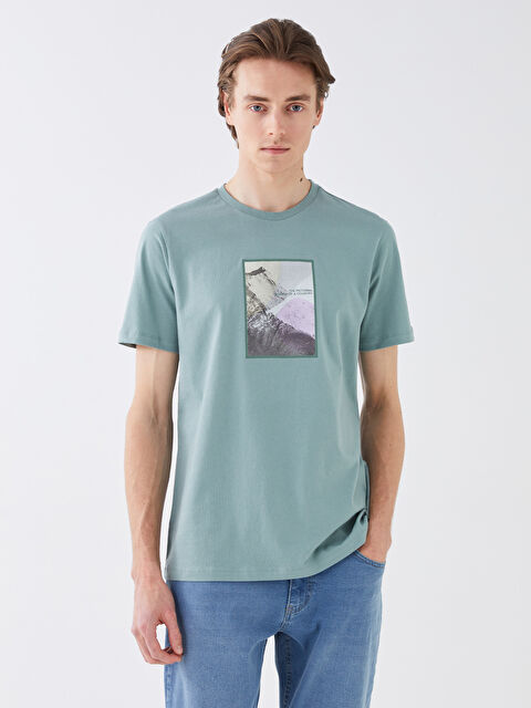 XSIDE Crew Neck Short Sleeve Printed Combed Cotton Men's T-shirt - S37915Z8-GPP