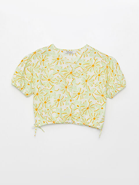 LCW Kids V-Neck Patterned Short Sleeve Girls' Crop Blouse - S37924Z4-LRA