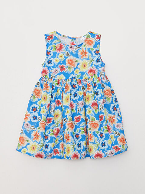 LCW baby Bisiklet Yaka Desenli Kız Bebek Elbise