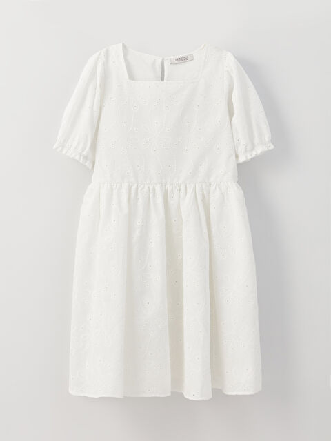 LCW Kids Robe pour Filles à Col Carré avec Motifs Manches Courtes - S38031Z4-FDU