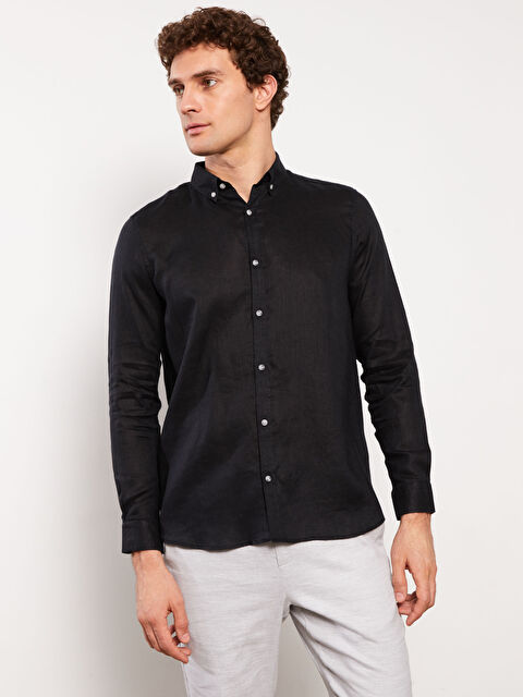 LCW Vision Slim Fit Long Sleeve Linen Blend Men's Shirt - S38245Z8-CVL