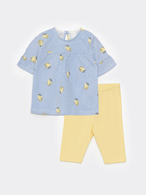 LCW baby Crew Neck Short Sleeve Printed Baby Girl Blouse and Leggings 2-Pack Set - S38261Z1-LRA