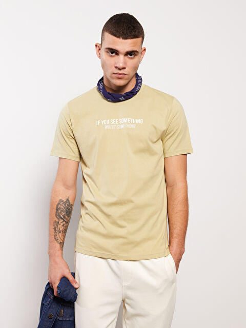 XSIDE Crew Neck Short Sleeve Printed Combed Cotton Men's T-shirt - S38347Z8-FHW