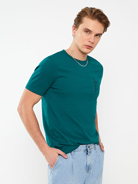 XSIDE Crew Neck Short Sleeve Printed Combed Cotton Men's T-shirt - S38348Z8-STM