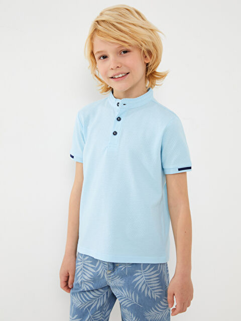 LCW Kids Grandad Collar Short Sleeve Boys' T-Shirt - S38356Z4-FXE