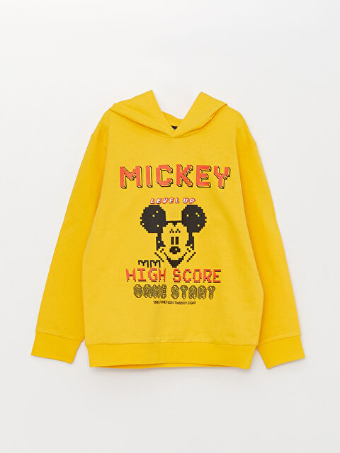 LCW Kids سويت شيرت للأولاد مطبوع ميكي ماوس بكابوش وكم طويل - S38468Z4-G4L