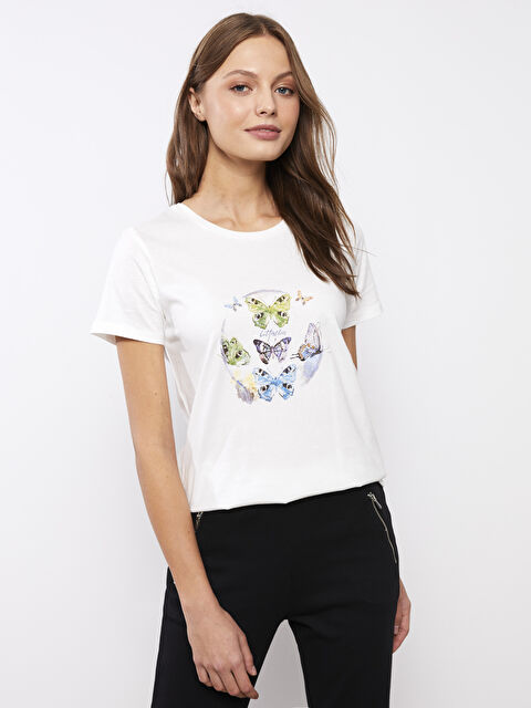 LCWAIKIKI Classic Crew Neck Printed Short Sleeve Cotton Women's T-shirt - S38481Z8-FEW