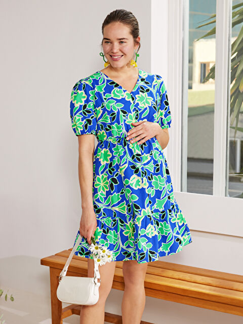 LCWAIKIKI Maternity Платье для беременных с V-образным вырезом, узором и коротким рукавом - S38507Z8-MRN