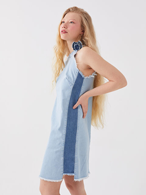 LCW Vision Halter Yaka Renk Bloklu Kadın Jean Elbise - S38558Z8-311