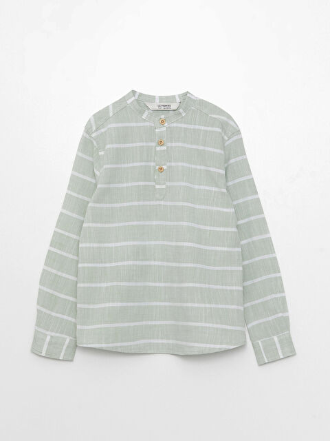 LCW Kids Grandad Collar Striped Long Sleeve Gabardine Boy Shirt - S38603Z4-LFT