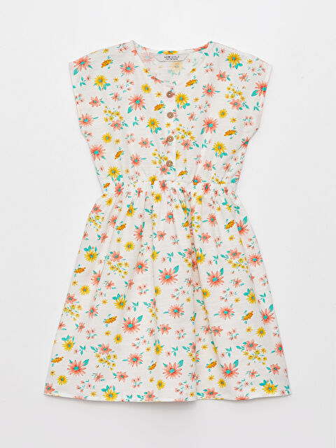 LCW Kids Robe à Col Rond à Motifs à Manches Courtes pour Filles - S38613Z4-F9C