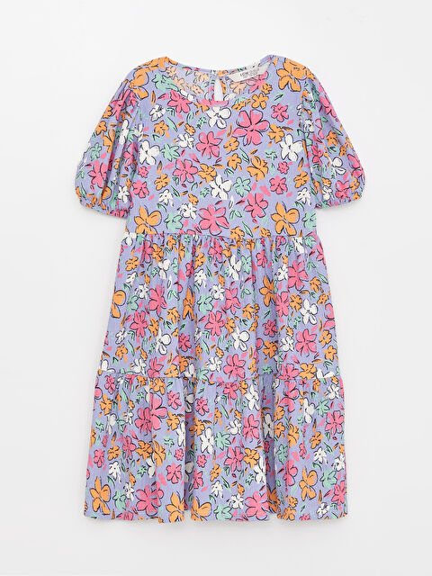 LCW Kids Bisiklet Yaka Desenli Kısa Kollu Kız Çocuk Elbise