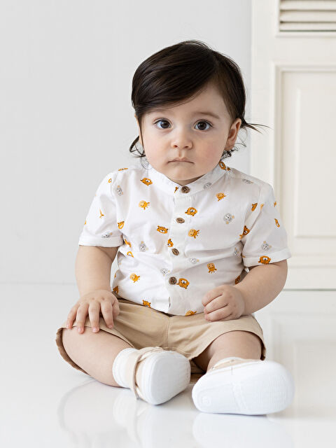 LCW baby Grandad Collar Short Sleeve Baby Boy Shirt and Trousers 2-Pack Set - S38913Z1-R9J