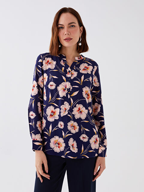 LCW Grace Blouse pour Femmes à Encolure en V échancré, Manches Longues, Motif Floral - S38958Z8-LSH