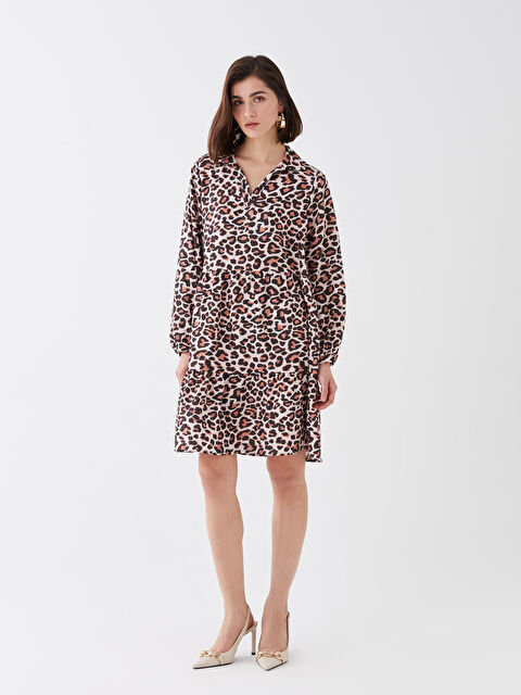 LCWAIKIKI Classic Notch Neck Patterned Long Sleeve Women's Shirt Dress - S39004Z8-LQJ