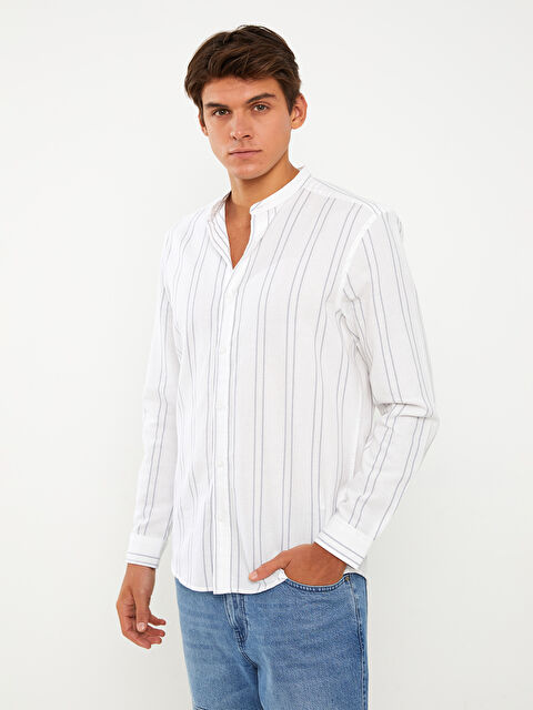 XSIDE Стандартный крой Рубашка с длинным рукавом Полосатая Льняная смесь Мужская - S39192Z8-LRZ