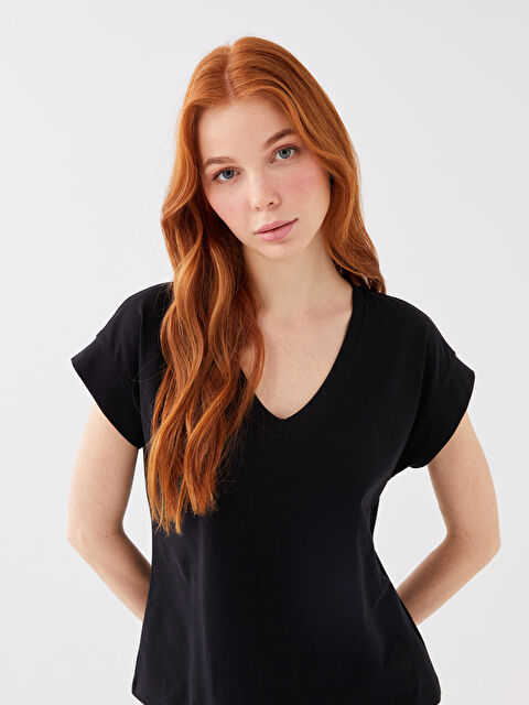 LCW Vision V-Neck Plain Short Sleeve Women's T-Shirt - S39223Z8-CVL