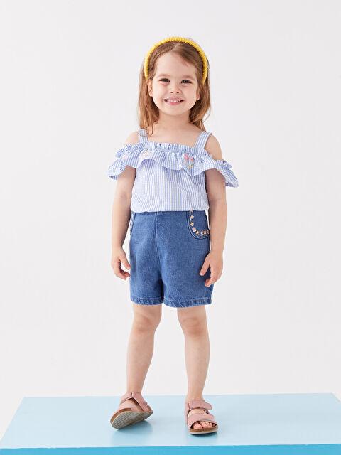 LCW baby Beli Lastikli Kız Bebek Jean Şort