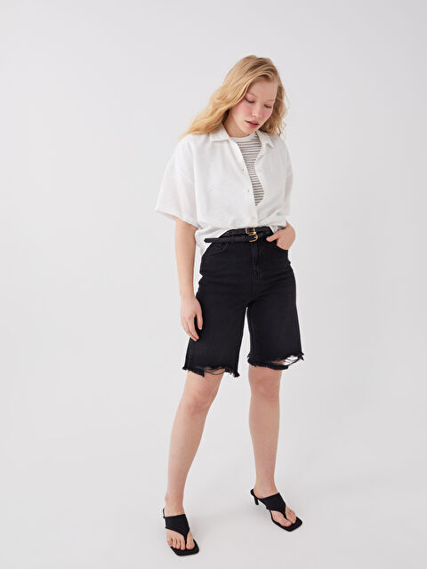 LCW Jeans Yüksek Bel Bermuda Fit Kadın Jean Şort - S39359Z8-327