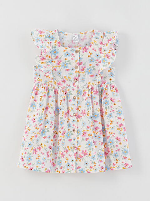 LCW baby Kare Yaka Kısa Kollu Baskılı Kız Bebek Elbise