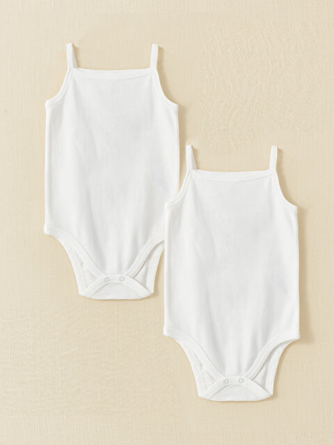 LCW baby بدلة جسم بنات رضع بياقة مربعة سادة بزر ضغط - مجموعتين - S39436Z1-E5X