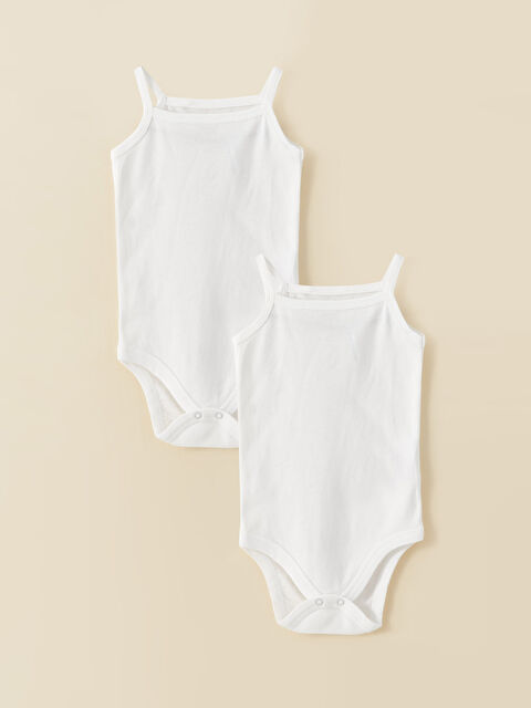LCW baby Kare Yaka Askılı Basic Kız Bebek Çıtçıtlı Body 2'li
