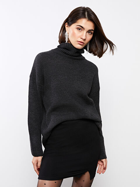 LCWAIKIKI Basic Balıkçı Yaka Düz Uzun Kollu Kadın Triko Kazak - S39552Z8-D3A