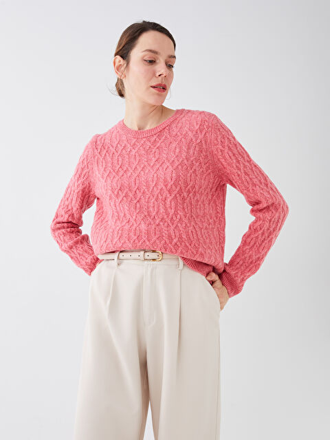 LCWAIKIKI Basic Crew Neck Self Patterned Long Sleeve Women's Knitwear Sweater - S39554Z8-LBZ