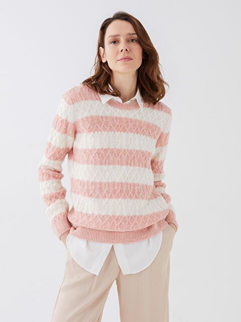 LCWAIKIKI Basic Crew Neck Self Patterned Long Sleeve Women's Knitwear Sweater - S39554Z8-LHN