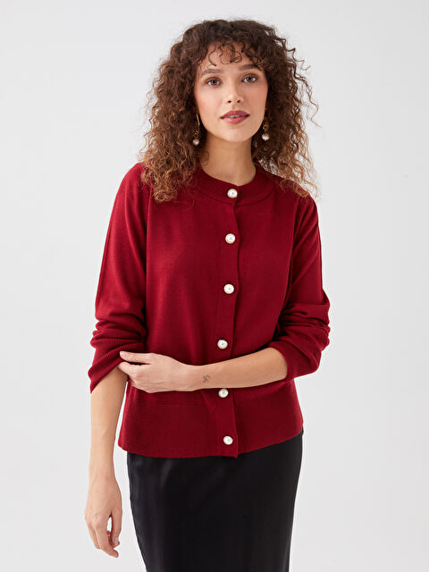 LCWAIKIKI Basic Crew Neck Plain Long Sleeve Women's Knitwear Cardigan - S39560Z8-HQG