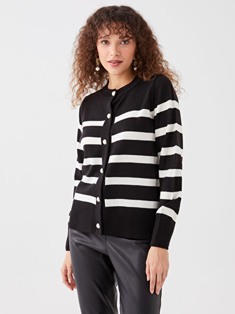 LCWAIKIKI Basic Crew Neck Striped Women's Knitwear Cardigan - S39560Z8-LEG