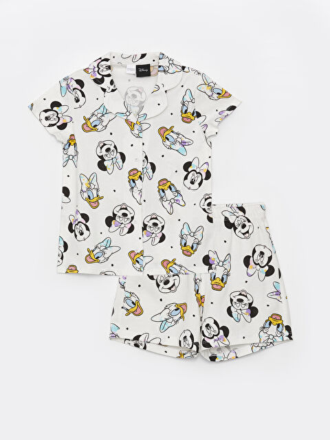 LCW Kids Collared Neck Minnie Mouse Printed Short Sleeve Girls' Shortie Pyjama Set - S39576Z4-LU8