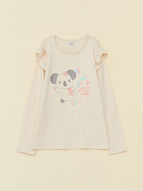 LCW Kids Crew Neck Embroidered Long Sleeve Girls' T-Shirt - S39577Z4-S23