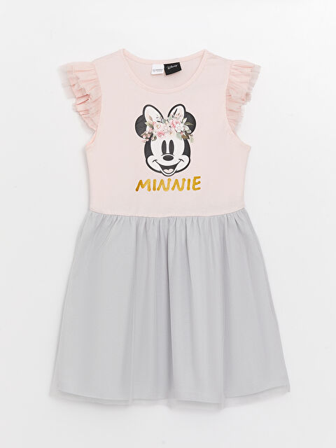 LCW Kids Crew Neck Minnie Mouse Printed Short Sleeve Girls' Dress - S39598Z4-FUG