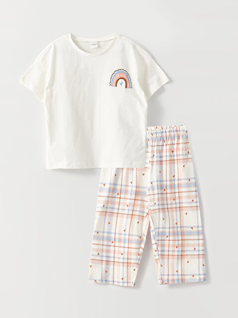 LCW Kids Crew Neck Girls' Capri Pyjamas Set - S39622Z4-FDU