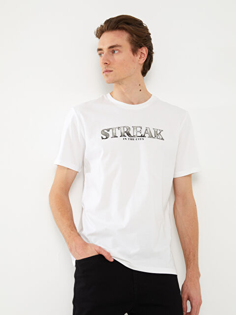 XSIDE Crew Neck Short Sleeve Printed Combed Cotton Men's T-shirt - S39692Z8-Q6K