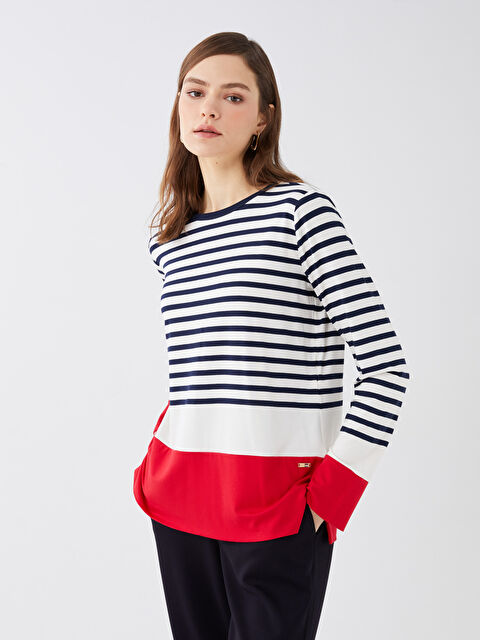 LCWAIKIKI Basic Crew Neck Striped Long Sleeve Women's T-Shirt - S39716Z8-LGS