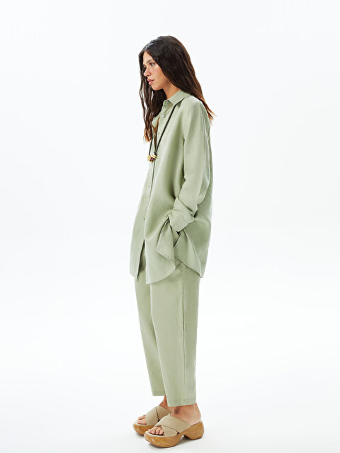 LCWAIKIKI Classic 100% Linen Women's Elastic Waist Trousers - S39726Z8-GRW