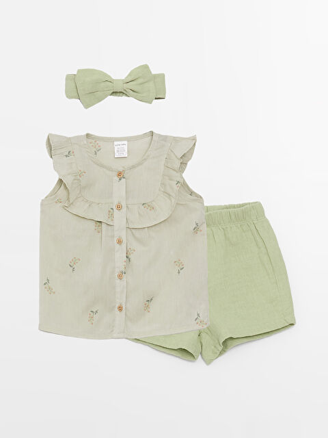 LCW baby Crew Neck Patterned Baby Girl Blouse 3-Piece Set - S39924Z1-LRB