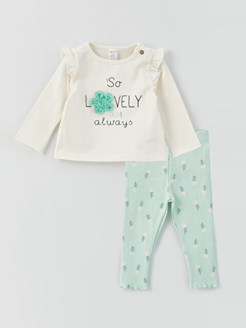 LCW baby Дөңгелек жағалы ұзын жеңді қыз балаға арналған свит пен леггинс - S39958Z1-FDU